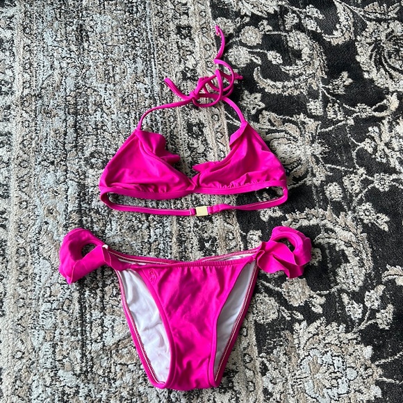 Ralph Lauren size extra small magenta ruffle accented bikini set - Picture 1 of 5